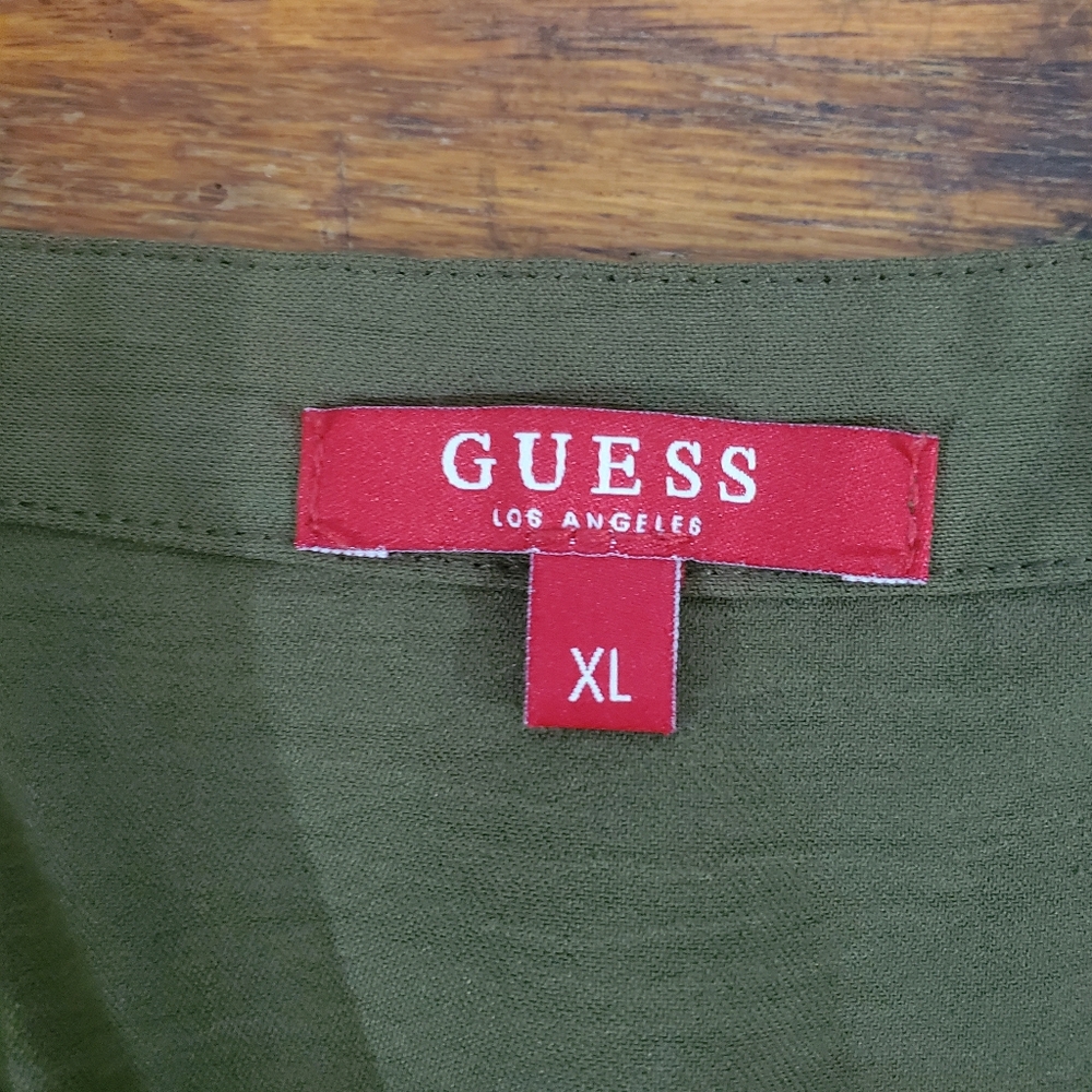 GUESS Olive Green Button-Front Wide-Leg Jumpsuit Size XL - Picture 8 of 10